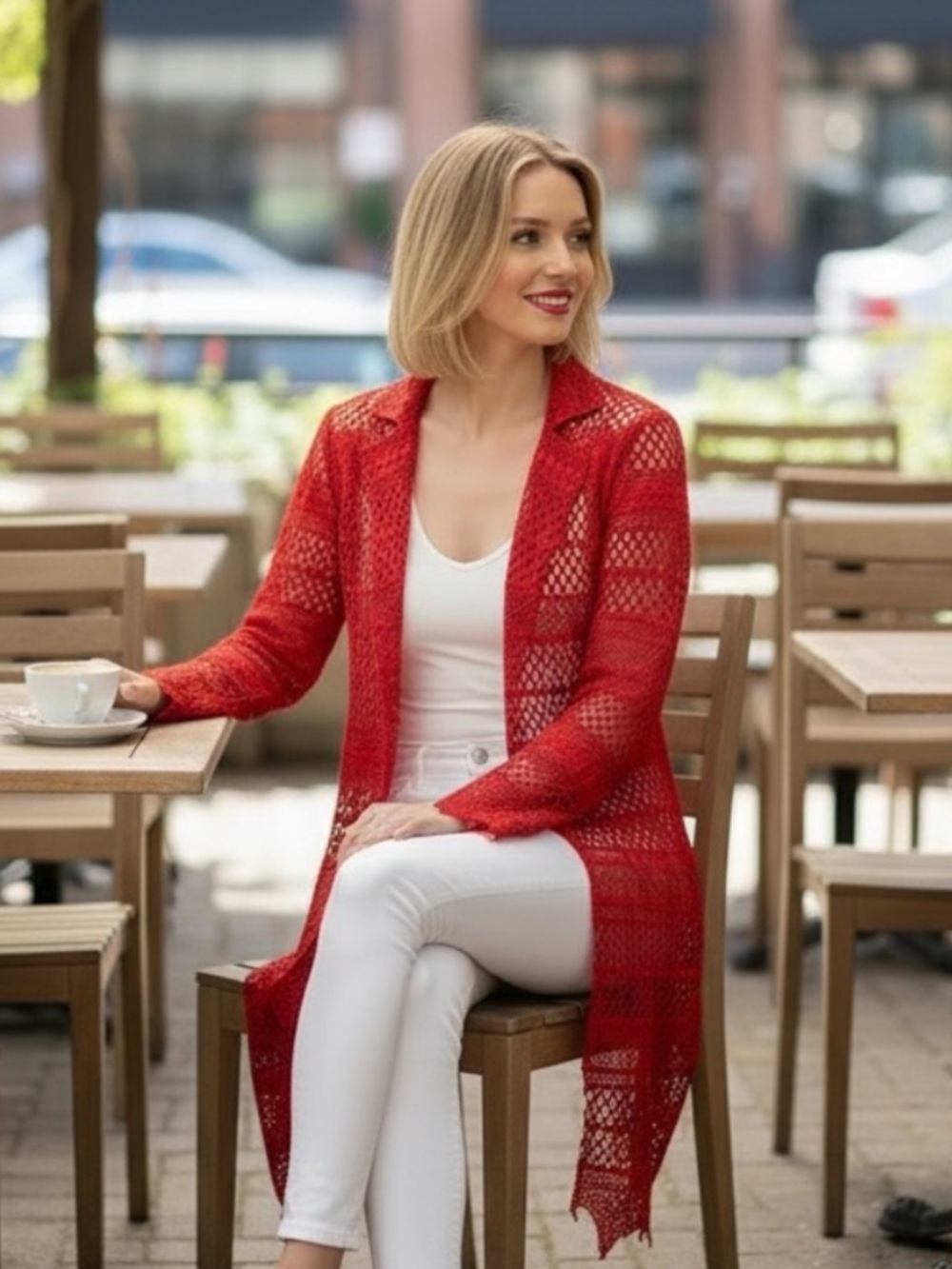 Twin-Set NWT Duster Red Crochet Sz 44 (US Med) Ret $300